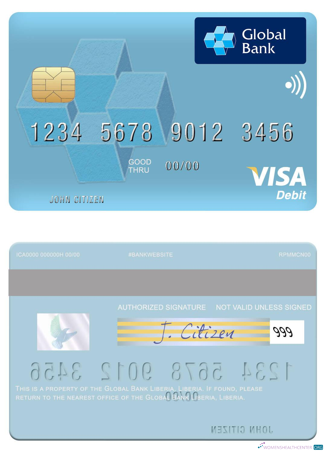 Download Liberia Global Bank Liberia visa debit card Photoshop template